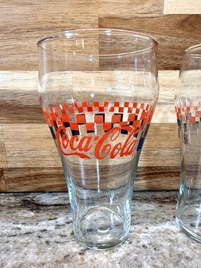 Vintage Coca‑Cola Red & Black Checkered Glasses 🥤 Small — Set of 2 Checkerboard